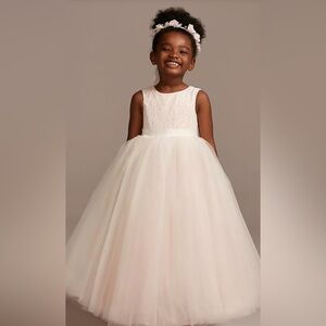 Ball Gown Flower Girl Dress with Heart Cutout light pink 5 David Bridal